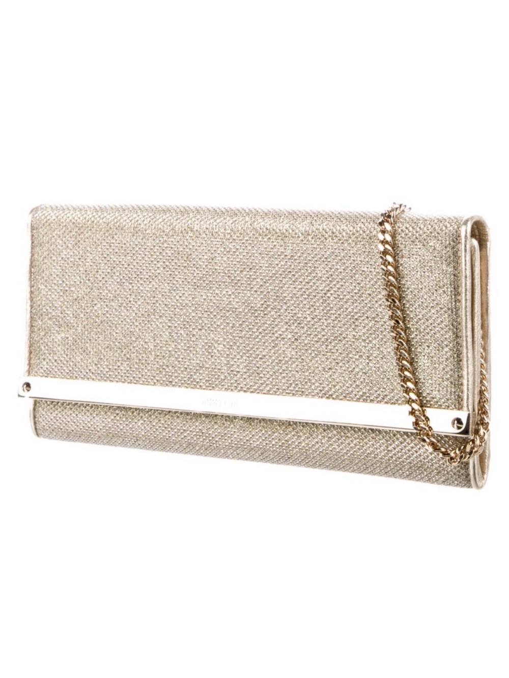 Jimmy Choo Gold Metallic Evening Clutch with Chain Strap